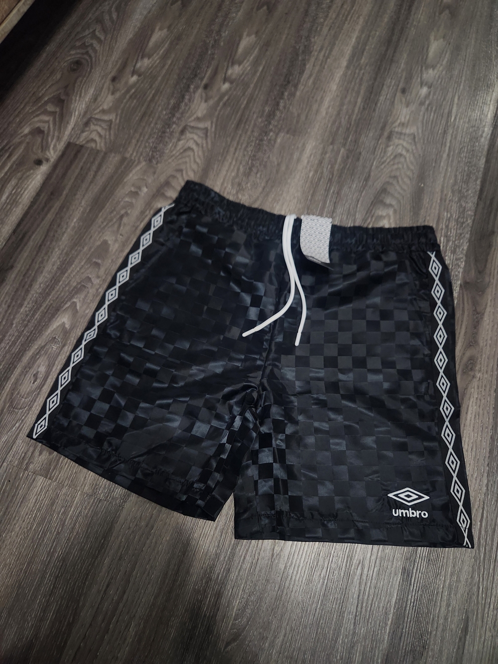 Umbro Black Checkerboard Athletic Shorts with White Trim